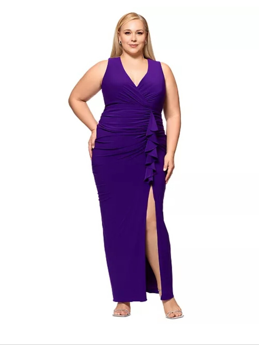 NWT Betsy & Adam Purple Ruched Evening Gown Plus Size 16W Formal Dress $209